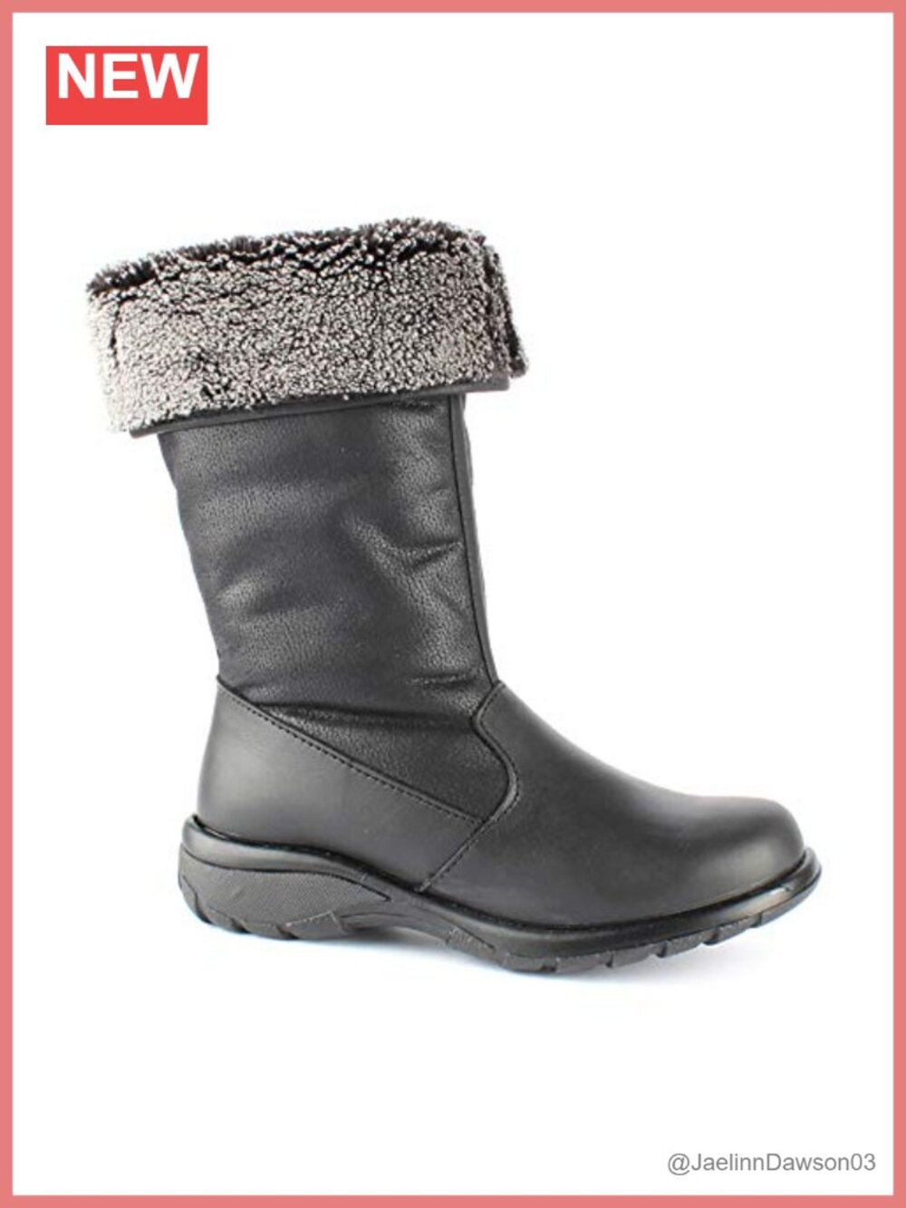 Women's Waterproof Mid-Calf Snow Boots Faux Shearling Fold Down Leather